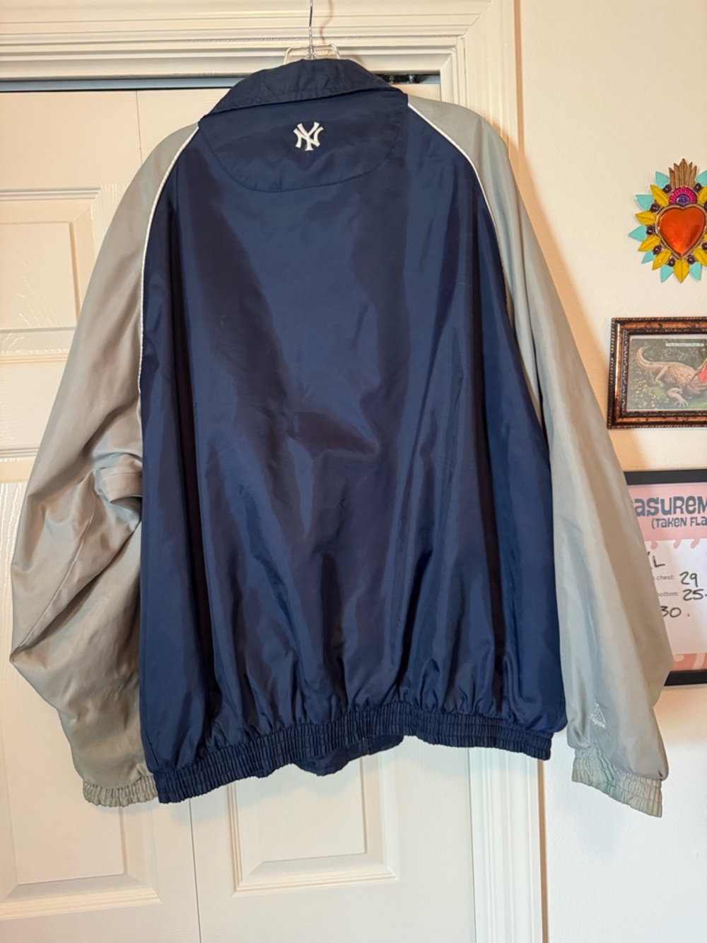 Vtg Majestic NY Yankees Blue Spell Out Nylon Wind Breaker Jacket XL 90's *stain - Picture 7 of 8